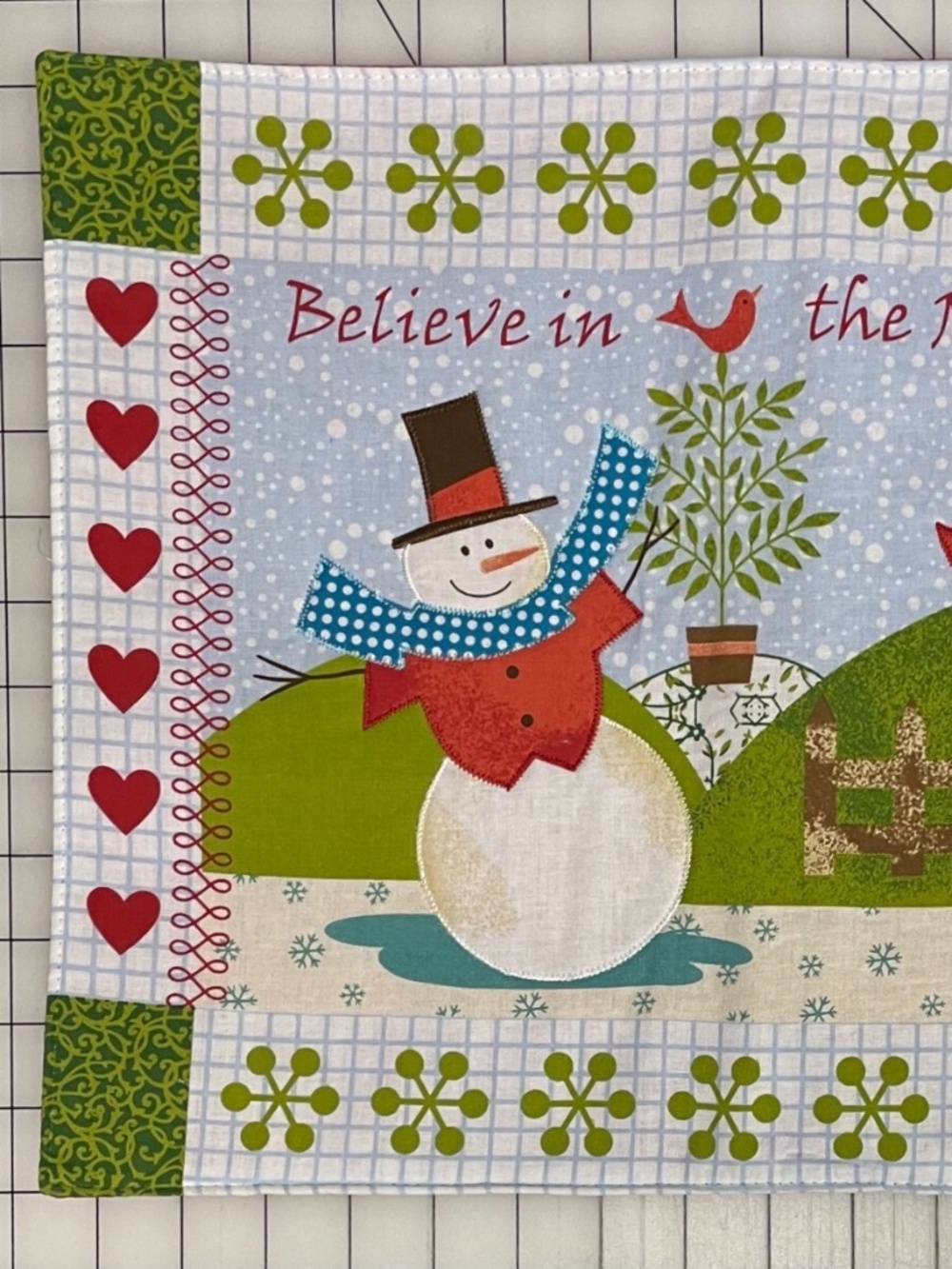 Christmas Placemat Oblong Cotton Patchwork Holiday Winter Snowman Believe NEW